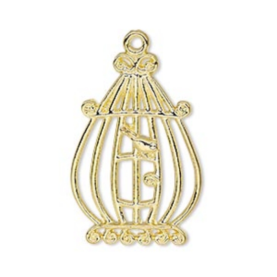 Picture of Charm Bird in Cage 31x21mm Gold x1