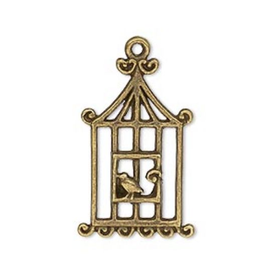 Picture of Charm Bird in Cage. 29x18 mm Antique Brass x2