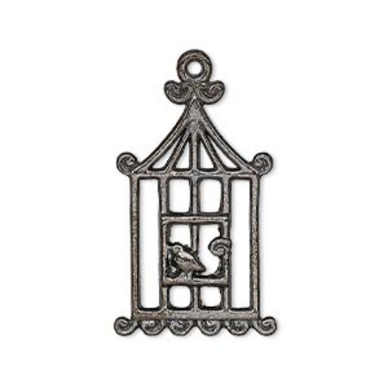 Picture of Charm Bird in Cage 29x18 mm Gunmetal x2