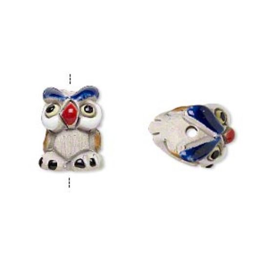 Picture of Ceramic Bead hand-painted Owl 15x10mm x1