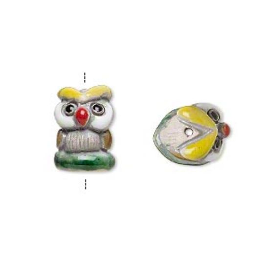 Picture of Ceramic Bead hand-painted Owl 15x11mm x1