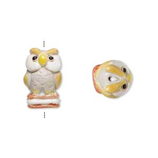 Picture of Bead, glazed ceramic, multicolored, 15x8mm hand-painted owl.