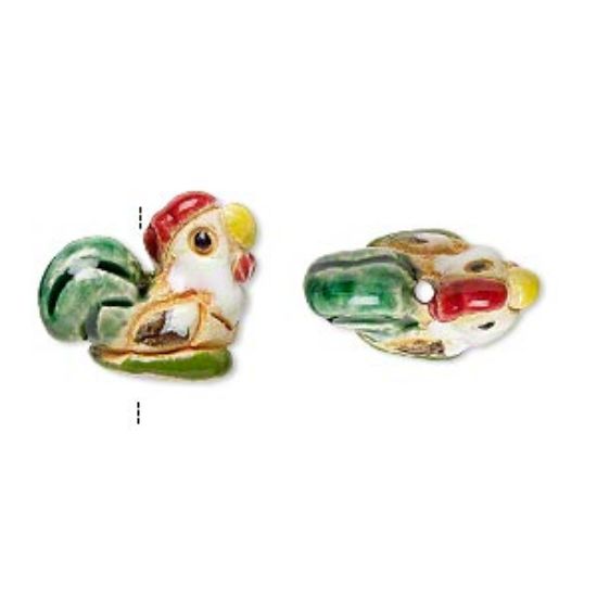 Picture of Ceramic Bead hand-painted Rooster 17x15mm x1 