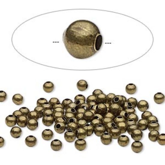 Picture of Metal Bead 3mm round Antiqued Brass x50
