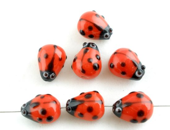 Picture of Lampwork Glass Bead ladybug 15x10mm x4