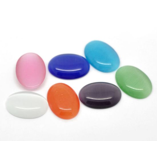 Picture of Cabochon cat's eye glass 25x18mm Color Mix x5