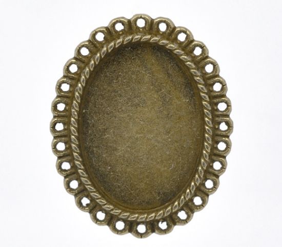 Picture of Cabochon setting, antiqued-bronze finished alloy (zinc), 34x28mm with 26x19mm setting.  Sold per pkg of 2.