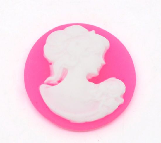 Picture of Cabochon resin cameo young lady 20mm Fuchsia x5