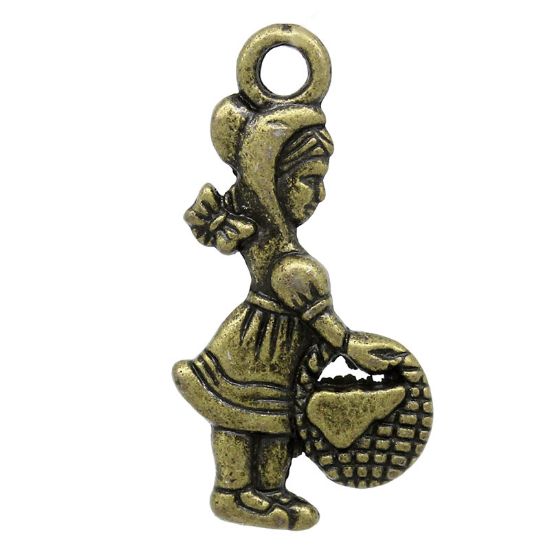 Picture of Charm Girl with Basket 21.5x11mm Bronze x10