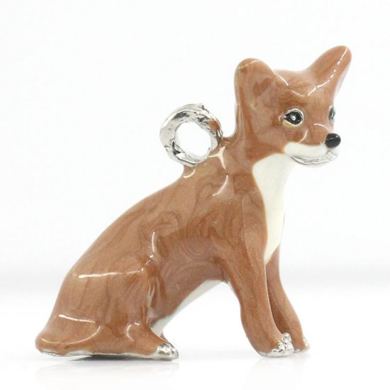Picture of Pendant Russel Dog 43 mm Metal and Epoxy brown and white x1