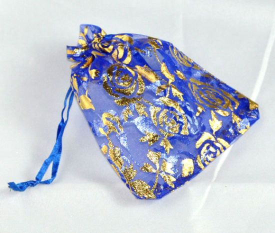 Picture of Organza Pouch 16x13cm Blue golden rose x10