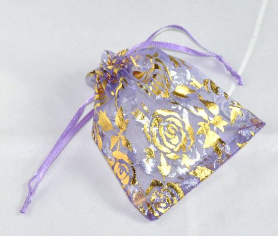 Picture of Organza Pouch 16x12cm Lila golden rose x10