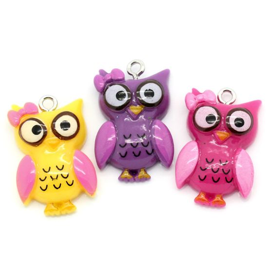 Picture of Pendant Resin Owl 25x16mm Color Mix x10