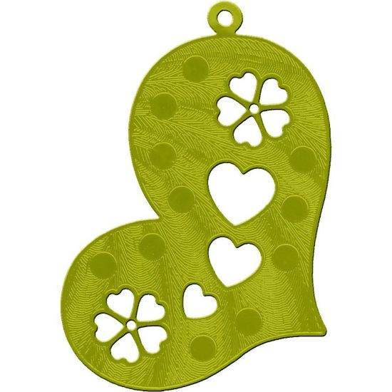 Picture of Filigree, brass and enamel paint, lime green, 42x31mm heart.