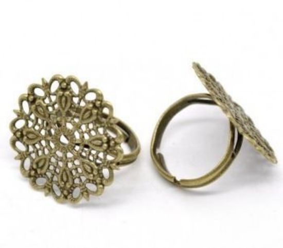 Picture of Ring base Fligree Flower 25mm Bronze x5