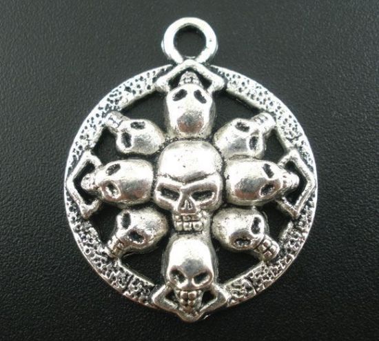 Picture of Pendant Skulls 27x32mm Antiqued Silver x1