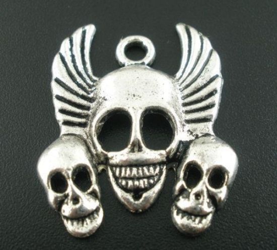 Picture of Pendant Skull 28x29mm Antiqued Silver x1