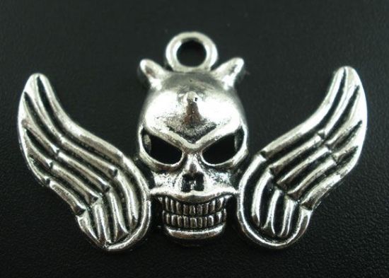 Picture of Pendant Skull w/ Wings 40x25mm Antique Silver x1
