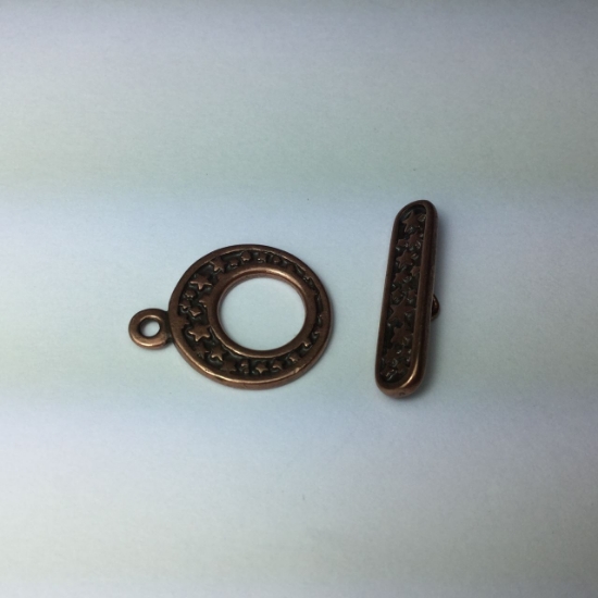 Picture of Clasp Toggle 17.5mm go-go with star design Antiqued Copper x1