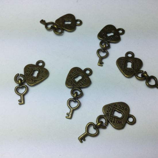 Picture of Charm Heart Lock with Key 15,5x12mm Bronze x5
