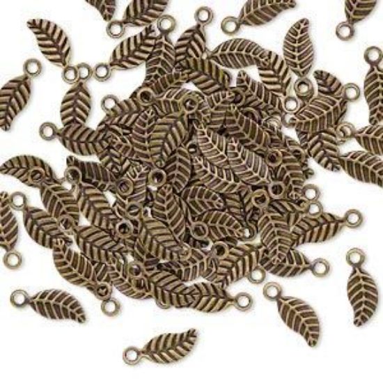Picture of Charm double-sided Leaf 7x3.5mm Antique Brass Plated x10