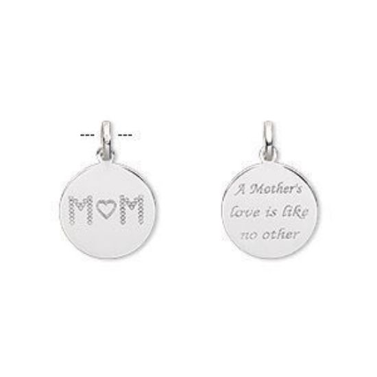 Picture of 925 Silver Pendant 16mm round w/ "A Mother's love is like no other" and "MOM." x1