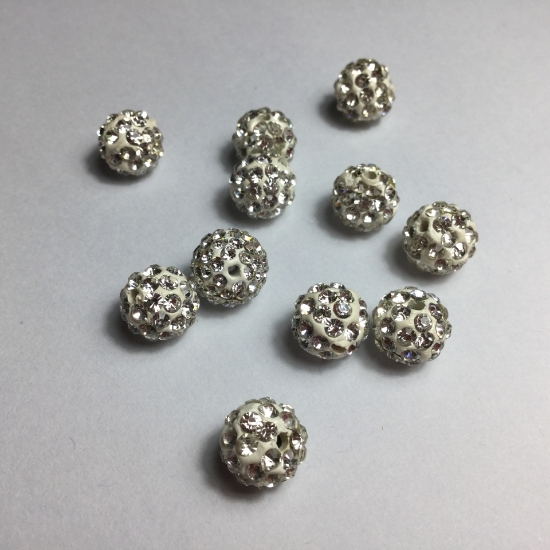 Picture of Pavé bead,  white and clear, 10mm round x1