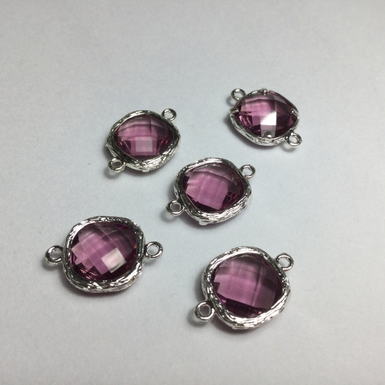 Picture of Glass Connector 18x13mm square Amethyst Silver x1
