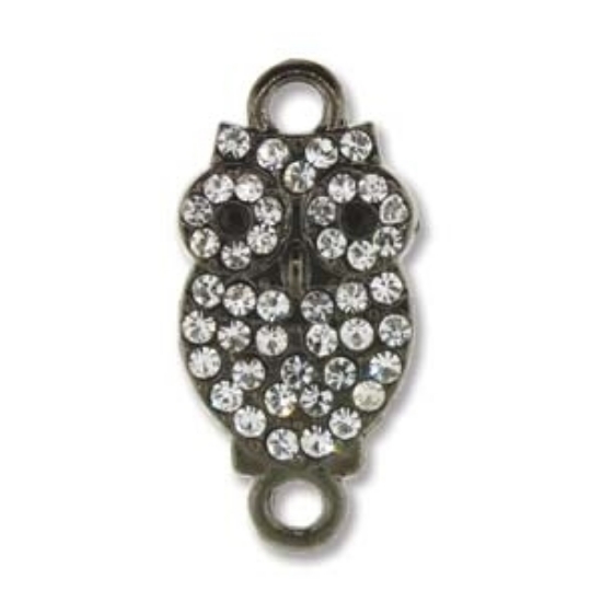 Picture of Charm Owl  w/ crystals  and 2 rings  Gunmetal x1