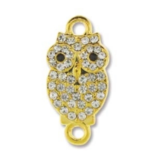 Picture of Charm Owl w/ crystals and 2 rings 20x10mm Gold Plate x1
