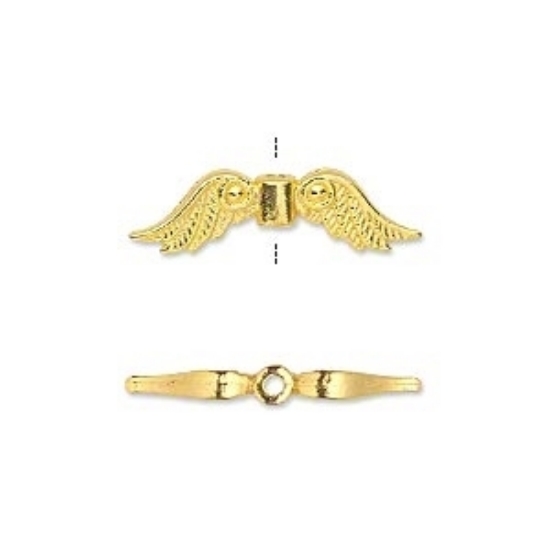 Picture of Bead Angel Wings 23x6mm Gold Tone x2