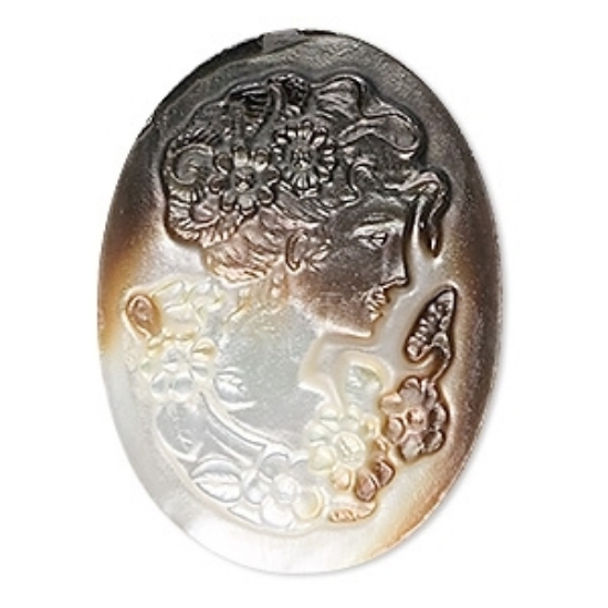 Picture of Cameo black lip shell (natural)  lady with flowers 38x29mm oval x1