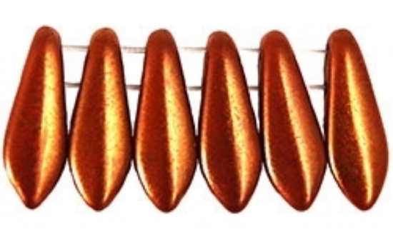 Picture of CzechMates Daggers 2 holes 5x16mm Bronze Luster Iris Opaque Red x25