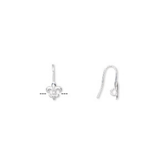 Picture of Earwire Fishhook 18mm Fleur-de-lis  Silver Plate x2