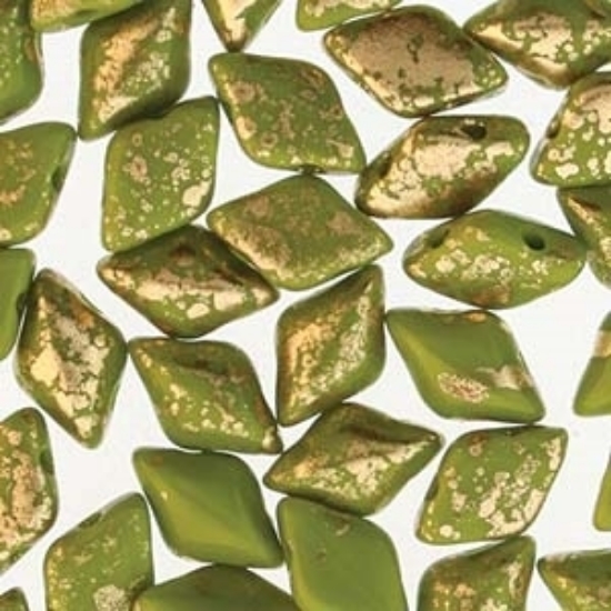Picture of GemDuo 2-hole 5x8mm Gold Splash Wasabi Opaque x10g