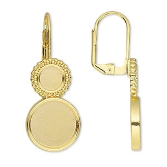 Picture of Earwire Leverback setting 12mm and 6mm round Gold Plated x2