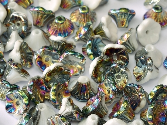 Picture of Flower Cup Beads 7x5mm Chalk White Vitrail x50