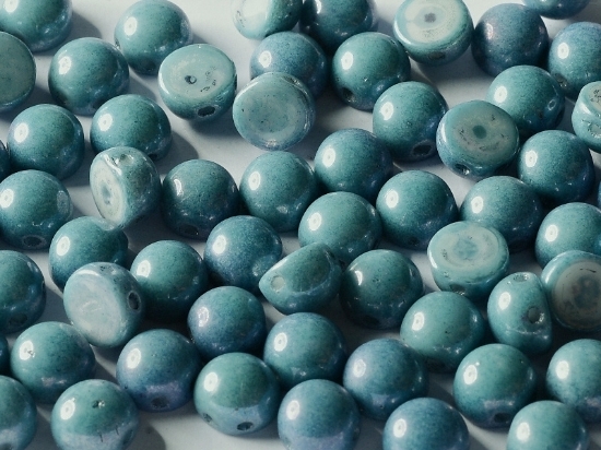 Picture of 2-Hole Cabochon 6mm Chalk White Baby Blue Luster x25
