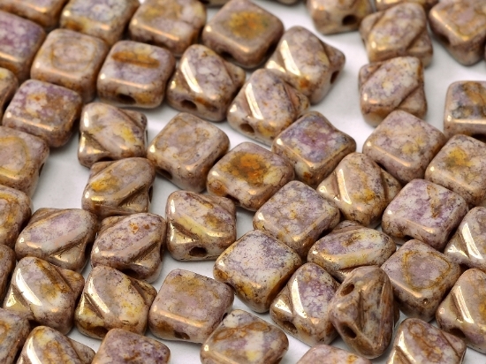 Picture of Silky Beads 2-hole 6 mm Alabaster Lila Gold Luster x50