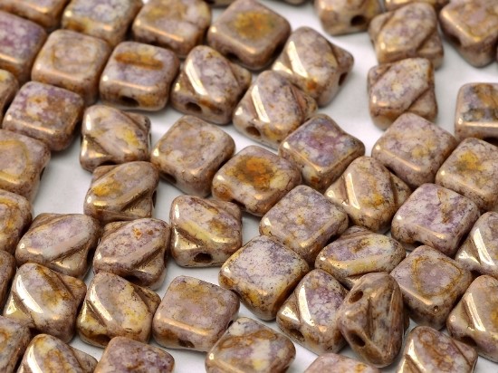 Bild von Silky Beads 2-hole 6mm Alabaster Lila Gold Luster x50