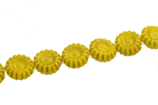 Picture of 2-hole Sunflowers Opaque Yellow Gold Inlay x10