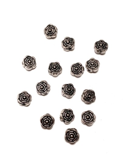Picture of Metal Spacer Bead Rose 6mm round Antique Silver x20