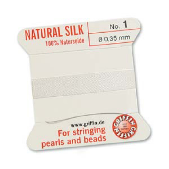 Picture of Griffin Silk Beading Cord & Needle size #1 - 0,35mm White x2m