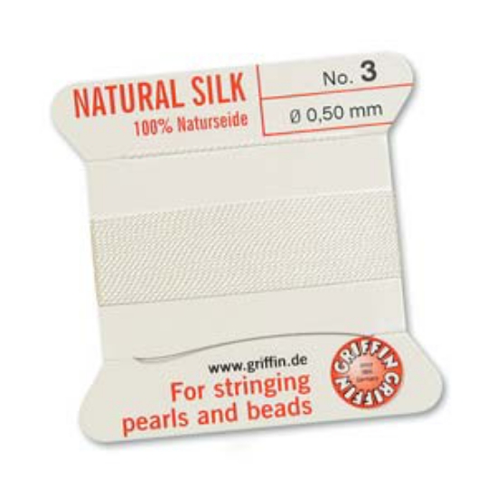 Picture of Griffin Silk Beading Cord & Needle size #3 - 0,50mm White x2m