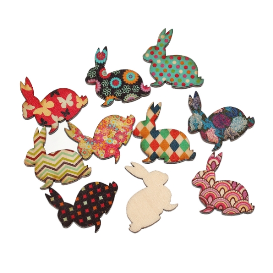 Picture of Cabochon wood Rabbit 30mm Color Mix x10