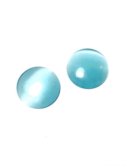 Picture of Cabochon cat's eye glass 18mm round Aqua x2