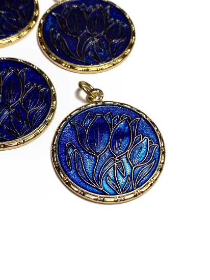 Picture of Vintage Bohemian Pendant 32mm "Tulips" Blue x1