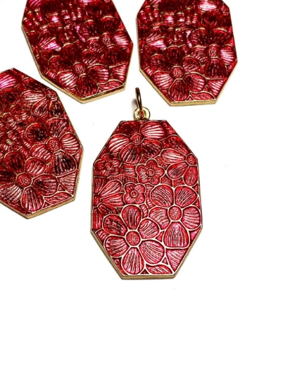 Picture of Vintage Bohemian Pendant 37x24mm octagon Pink x1
