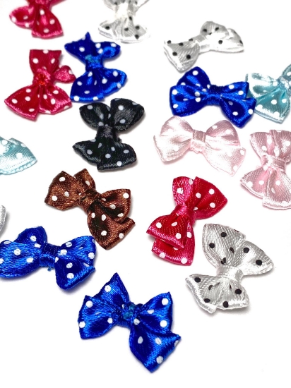 Picture of Bowknot Fabric Polka Dots 24x18mm Color Mix x10
