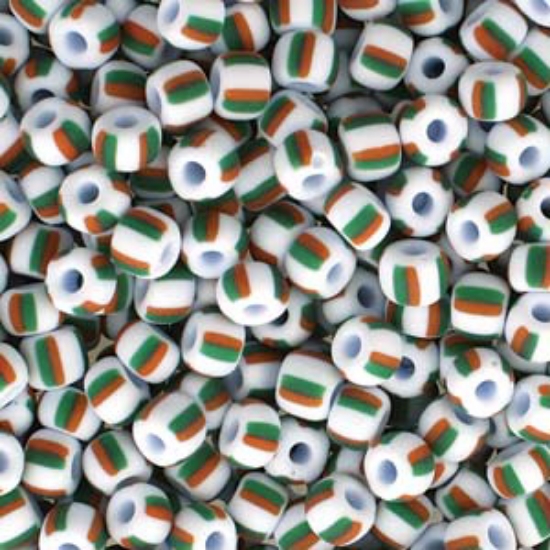 Picture of Czech 2/0 White Green/Orange Stripe Mat x10g